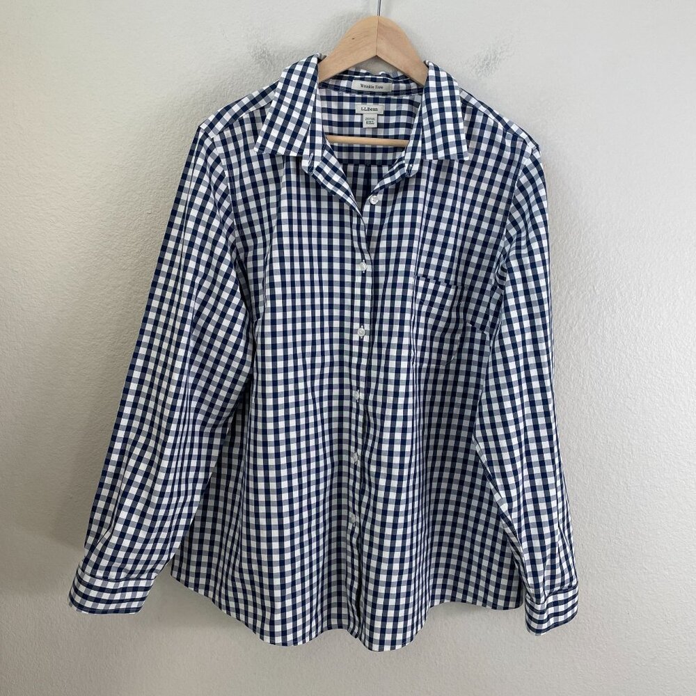 LL Bean Womens Plus 2X Wrinkle Free Blue Gingham Button Up Shirt Long Sleeve Top - Picture 5 of 7